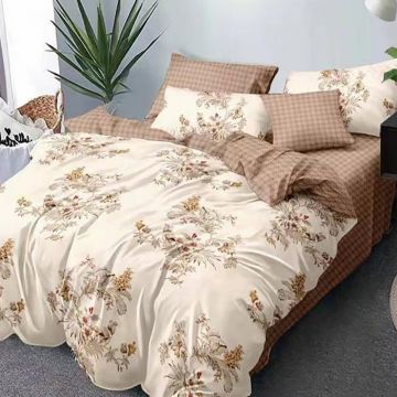 Lenjerie de pat finet 6 piese, cearceaf pat clasic, cearceaf pilota 200x230, 2 fete perna 50x70, 2 fete perna 70x70, Extra, Mov cu pene