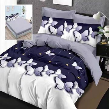 Lenjerie de pat finet 6 piese, cearceaf pat cu elastic, cearceaf pilota 200x230, 2 fete perna 50x70, 2 fete perna 70x70, Extra, Flori Crem