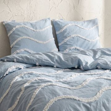 Lenjerie de pat King Size, Delia, Homla, 200x220 cm, 3 piese, bumbac, albastru/alb