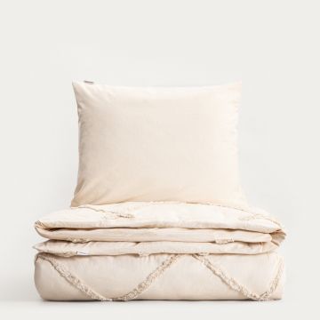 Lenjerie de pat King Size, Delia, Homla, 200x220 cm, 3 piese, bumbac, bej