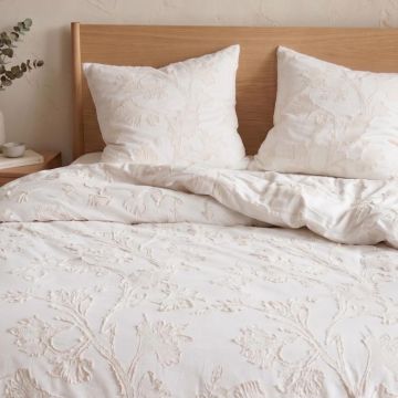 Lenjerie de pat King Size, Jakad, Homla, 200x220 cm, 3 piese, bumbac, tesatura Jacquard, alb/bej