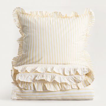 Lenjerie de pat King Size, Trudy, Homla, 200x220 cm, 3 piese, bumbac, galben/alb