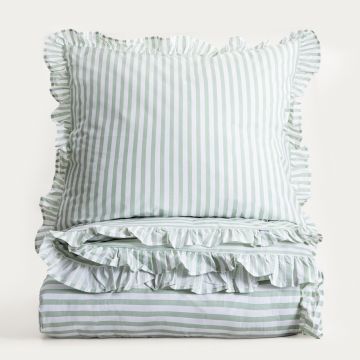 Lenjerie de pat King Size, Trudy, Homla, 200x220 cm, 3 piese, bumbac, verde fistic/alb