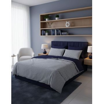 Lenjerie de pat pentru o persoana Single XXL (DE), L'essentiel Maison, Nifty Kombin, Albastru inchis