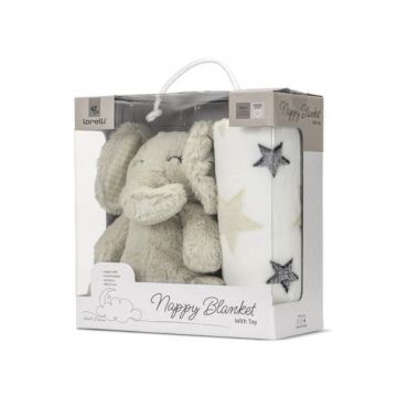 Paturica moale cu jucarie din plus, Lorelli Nappy, 90 x 75 cm, Elefant, Beige