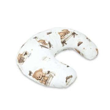 Perna pentru alaptat, MimiNu, Din bumbac certificat Oeko Tex Standard 100, Cu husa detasabila, Cu fermoar securizat, Circumferinta 155 cm, Tedy bear dreams beige