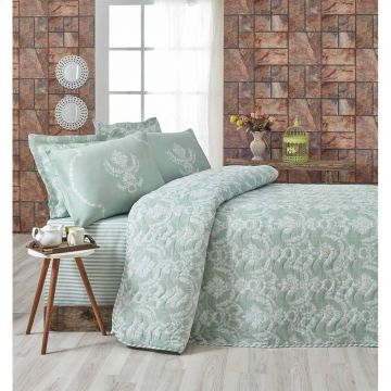 Set cuvertură matlasată de pat double, Apa, Verde, 220x200 cm - Verde