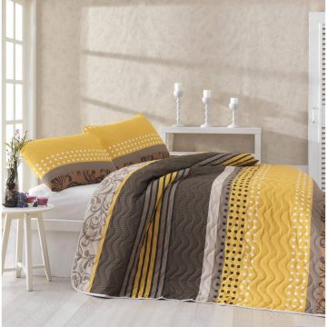 Set cuvertură matlasată de pat double, Galben, 220x200 cm - Galben