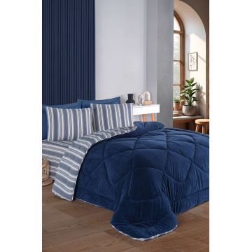 Set de dormit dublu, L'essentiel Maison, Soft Line, Albastru navy