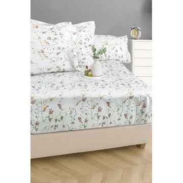 Set de pat dublu (cearceaf cu elastic si perne) Satin, L'essentiel Maison, Mia 160, Alb / Verde / Roșu / Galben