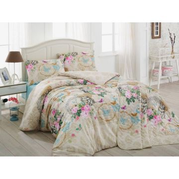Set Lenjerie de pat double, Bej, 200x220 cm - Bej