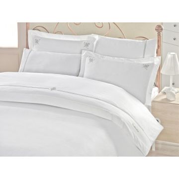 Set Lenjerie de pat double din Satin, 100% Bumbac Ranforce, Alb, 220x200 cm - Alb