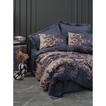 Set Lenjerie de pat double din satin, Albastru, 200x220 cm - Albastru
