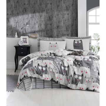 Set Lenjerie de pat double, Gri, 200x220 cm - Gri