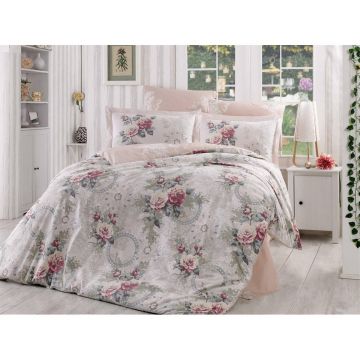 Set Lenjerie de pat double, Roz, 220x200 cm - Roz