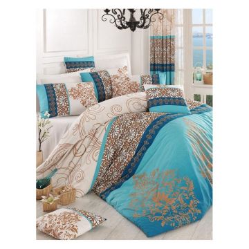 Set Lenjerie de pat double, Turcoaz, 220x200 cm - Albastru