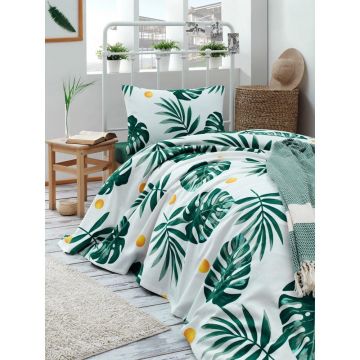 Set Lenjerie de pat single Palm, Alb, 160x235 cm - Alb