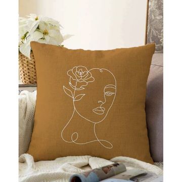 Față de pernă din amestec de bumbac Minimalist Cushion Covers Face, 55 x 55 cm, maro