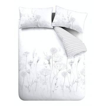 Lenjerie de pat Catherine Lansfield Meadowsweet Floral, 200 x 200 cm, alb - gri