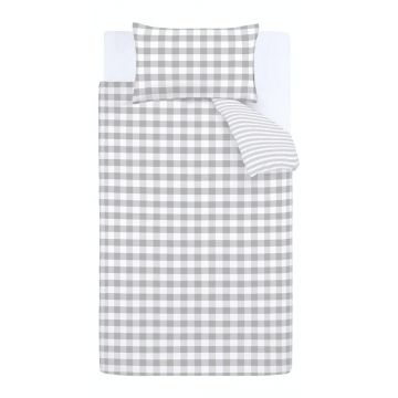 Lenjerie de pat din bumbac Bianca Check And Stripe, 135 x 200 cm, gri