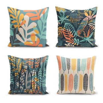 Set 4 fețe de pernă Minimalist Cushion Covers Colorful Leaves, 43 x 43 cm