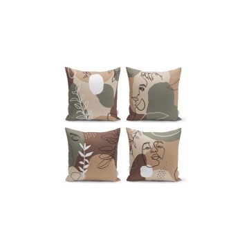 Set 4 fețe de pernă Minimalist Cushion Covers Drawing Face, 43 x 43 cm