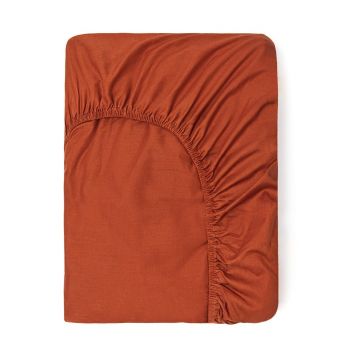Cearșaf elastic din bumbac Good Morning, 160 x 200 cm, portocaliu închis