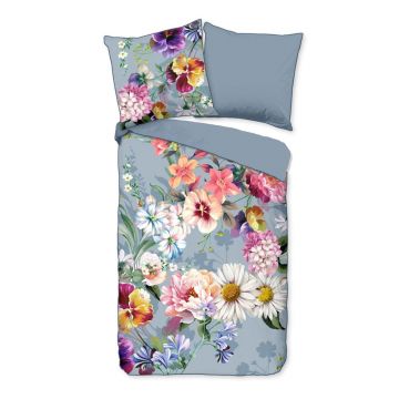 Lenjerie de pat din bumbac organic pentru pat de o persoană Descanso Sunflower, 140 x 220 cm, gri