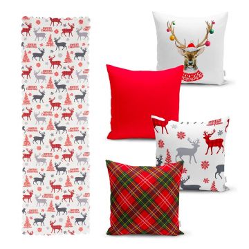 Set 4 fețe de pernă și un napron de masă cu model de Crăciun Minimalist Cushion Covers Christmas Ornaments Set 4 fețe de pernă și un napron de masă cu model de Crăciun Minimalist Cushion Covers Christmas Ornaments