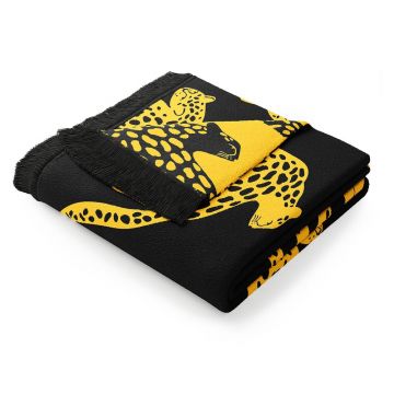 Pătură cu amestec de bumbac AmeliaHome Cheetah, 150 x 200 cm, galben-negru