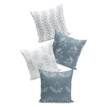 Set 4 fețe de pernă Kate Louise Flowers, 45 x 45 cm, alb-albastru