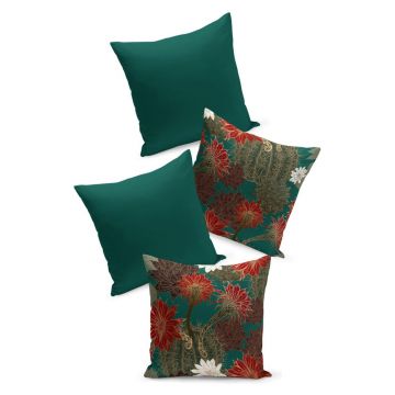Set 4 fețe de pernă Kate Louise Tropical, 45 x 45 cm, roșu-verde