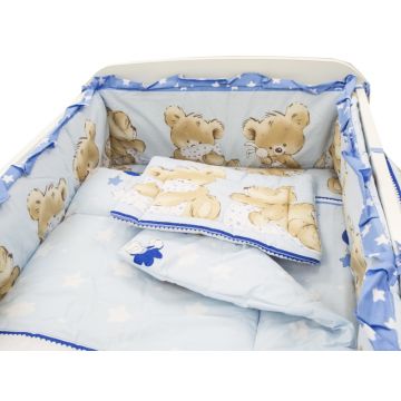 Lenjerie patut cu 4 piese 120x60cm Teddy Hug Blue M1