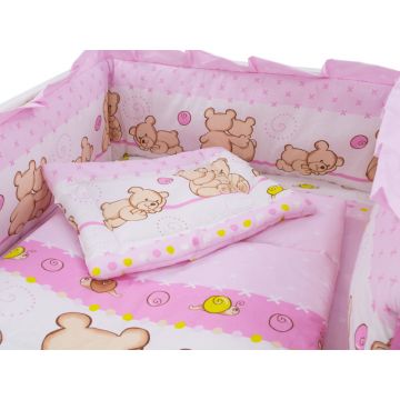 Lenjerie patut cu 5 piese 120x60cm Teddy Friends Roz M2