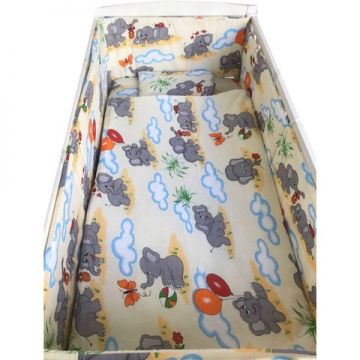 Lenjerie patut cu 5 piese Croitoria Noastra Elefantei 120x60 cm