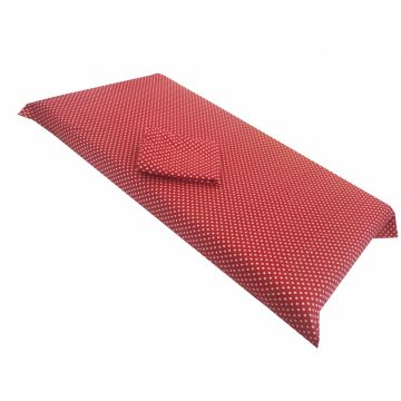 Set de cearsaf + paturica dubla de  vara buline albe pe rosu