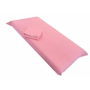 Set de cearsaf + paturica dubla de  vara buline albe pe roz