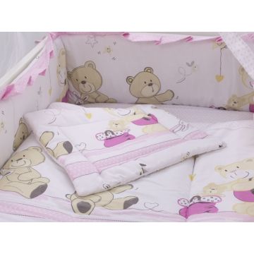 Lenjerie patut cu 4 piese 120x60cm Teddy Play Pink M1