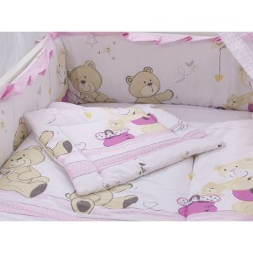 Lenjerie patut cu 5 piese 120x60cm Teddy Play Pink M1