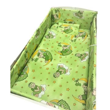 Lenjerie patut cu 5 piese Croitoria Noastra Bunicul Ursulet Verde 120x60 cm