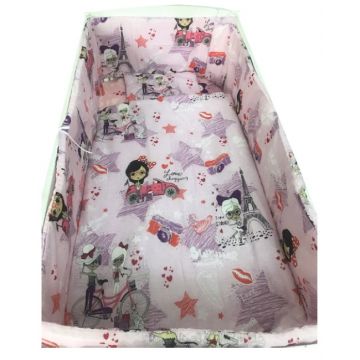 Lenjerie patut cu 5 piese Croitoria Noastra La plimbare roz 120x60 cm