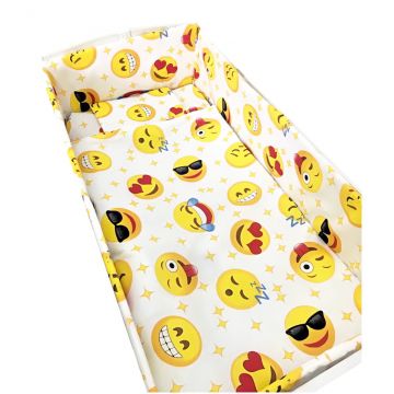 Lenjerie patut cu 5 piese Croitoria Noastra Smiley Faces 120x60 cm