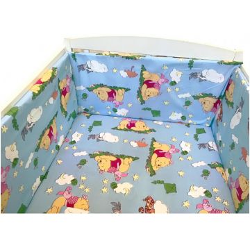 Lenjerie patut cu 5 piese Croitoria Noastra Winnie The Pooh albastru 120x60 cm