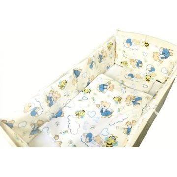 Set de aparatori pufoase h35 pat 140x70 cm DeLuxe Ursi cu albine pe crem
