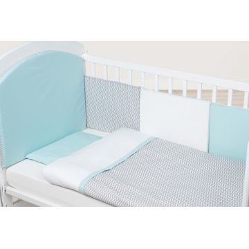 Set de pat pentru bebelusi Chevron Grey Turquoise 10 piese