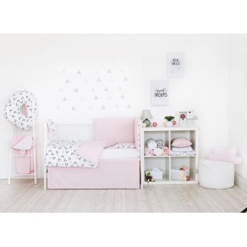 Set de pat pentru bebelusi Pink Panda - 3 piese, 100 bumbac