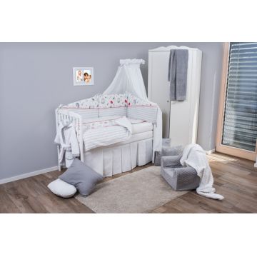 Set de pat pentru bebelusi Red Grey Elephant 6 piese