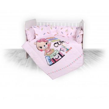 Set lenjerie pat bumbac ranforce 7 piese Lili Pink Travelling