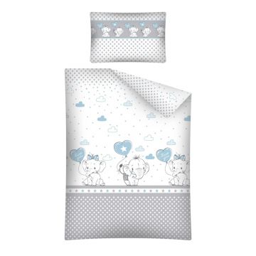 Lenjerie patut cu 5 piese 120x60 cm Elefant cu inima albastra