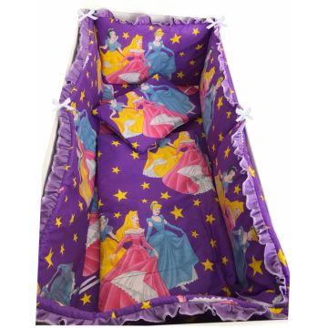 Lenjerie patut cu 5 piese Croitoria Noastra Printese pe mov 140x70 cm